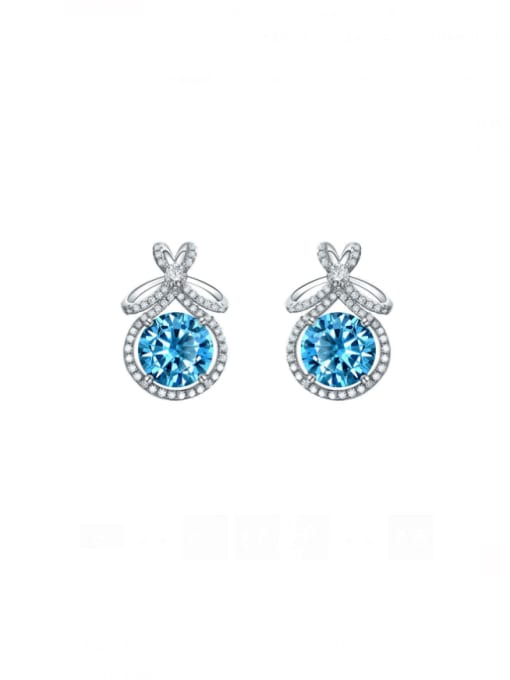 Blue [E 1862] 925 Sterling Silver High Carbon Diamond Geometric Luxury Stud Earring